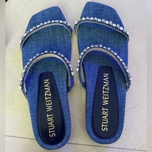 Stuart Weitzman Denim Rhinestone Detail Sandal